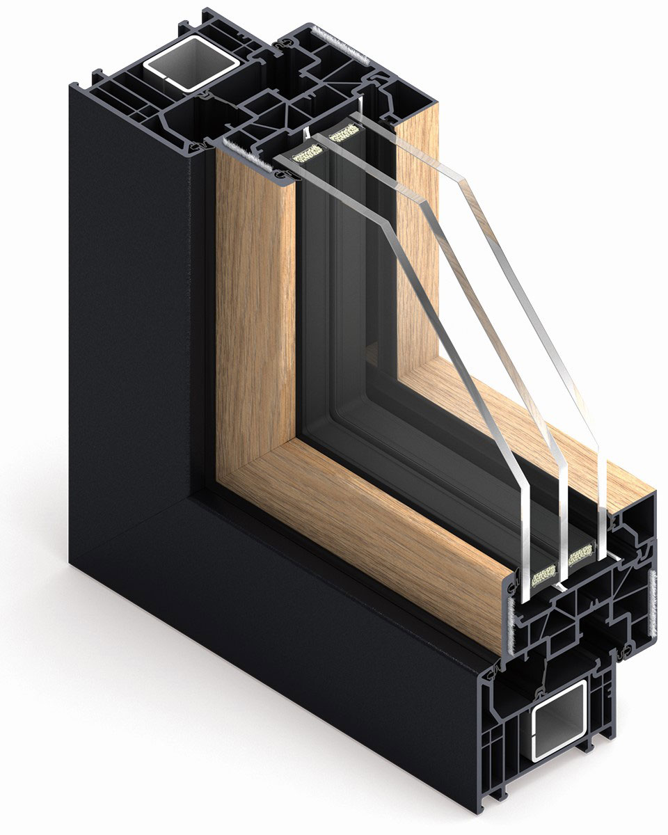 Ventana BiColor: un marco en un tono oscuro y una hoja en chapa de madera.