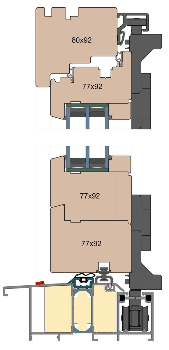 Un corte transversal de puertas plegables de la línea Modern.