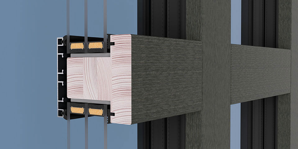 Un cordón en una ventana de madera y aluminio con revestimiento de Aluron.