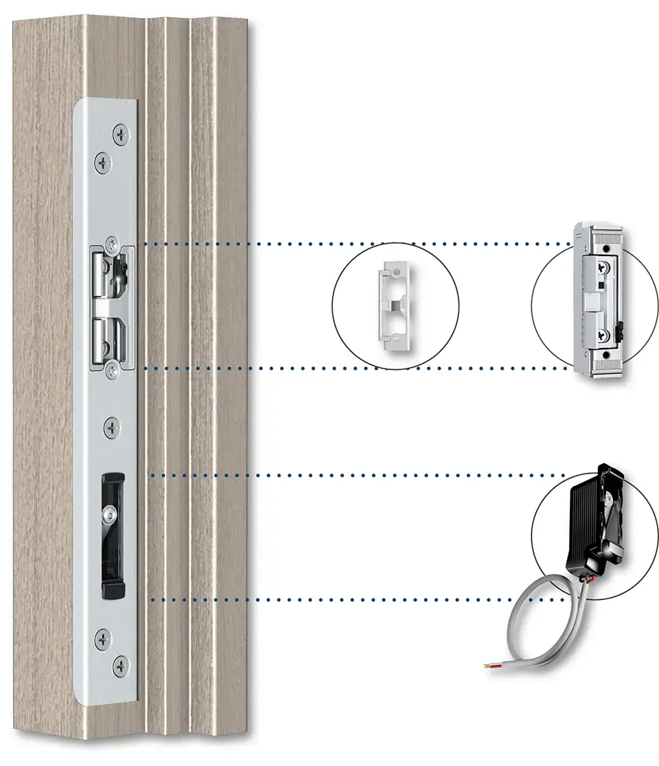 Cerradura eléctrica en puertas de madera y sensor de bloqueo opcional