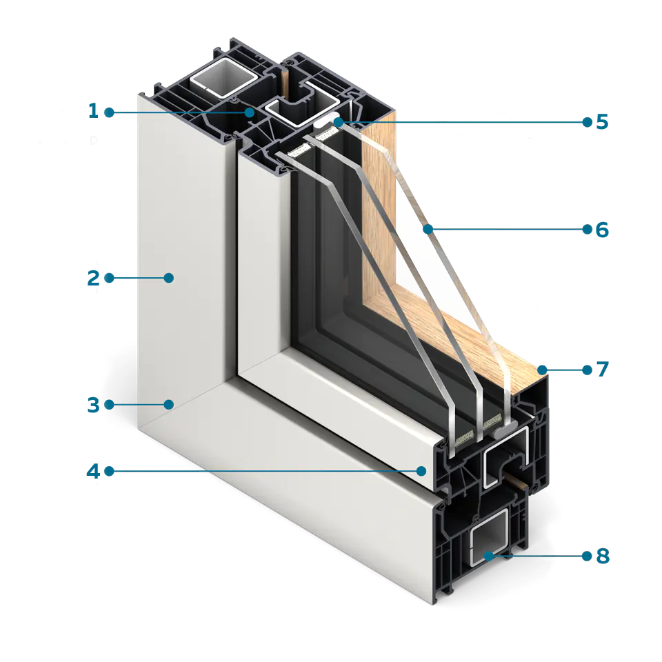 Ventana de FORMA Viso de sección transversal en chapa de imitación de aluminio.