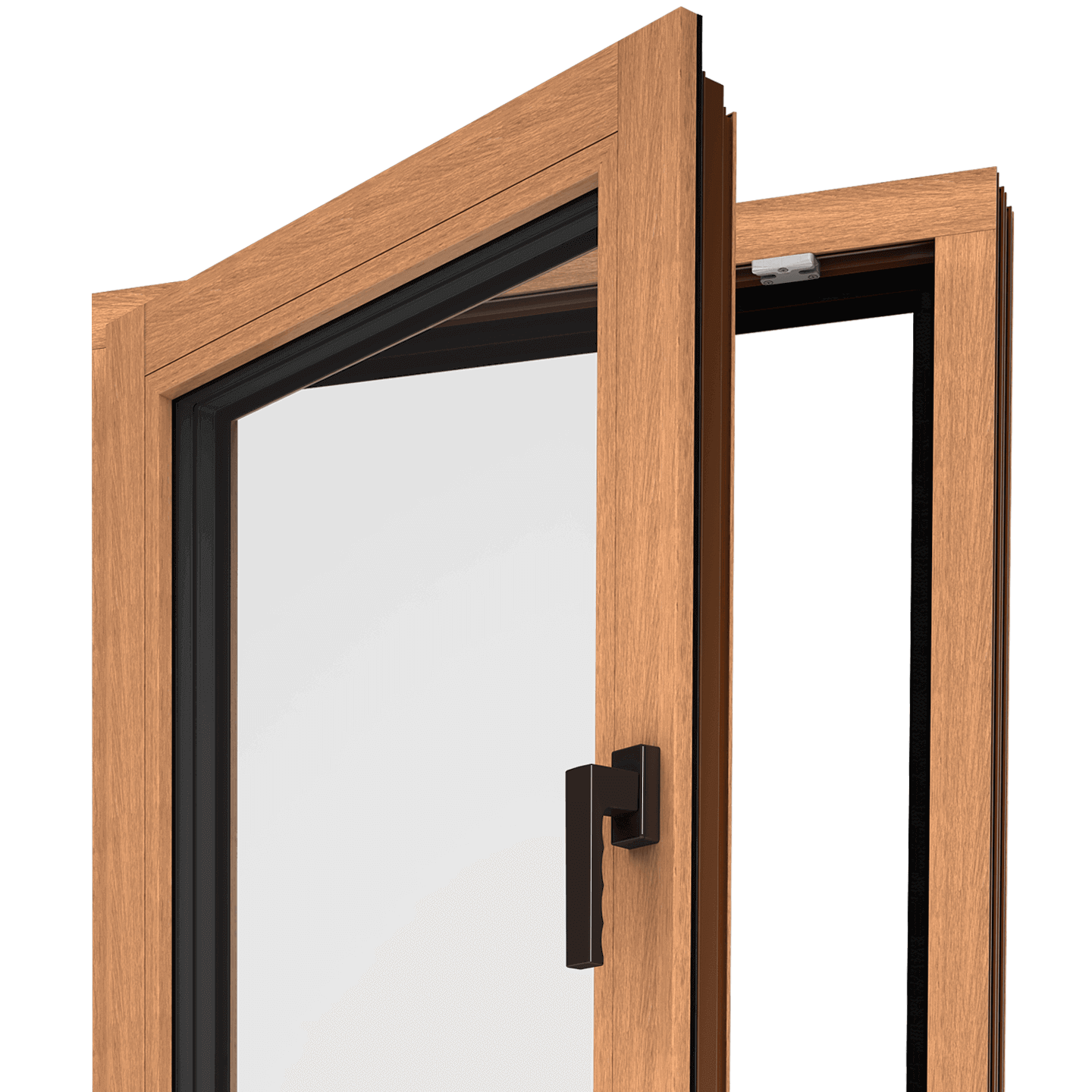 Una ventana de aspecto de madera que se asemeja a una ventana de madera tradicional.